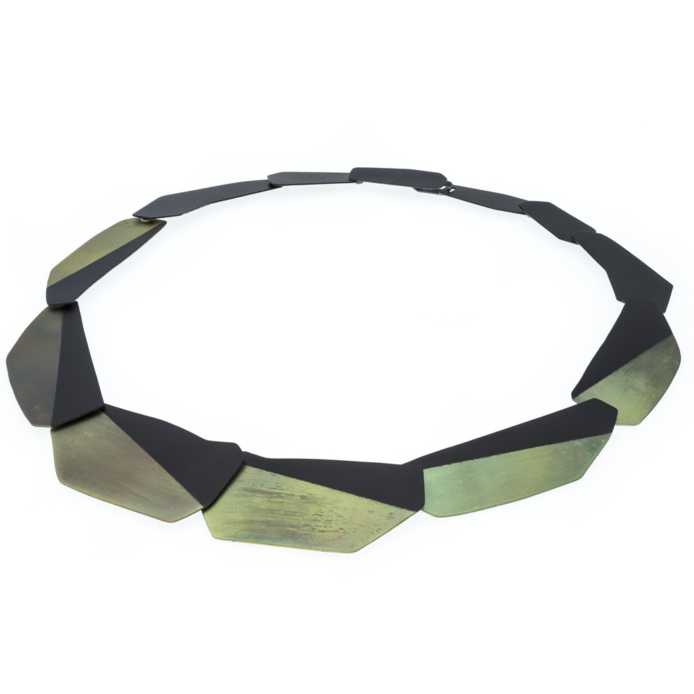 tomfoolery, Geometric Black and Green Chain Necklace, deco echo