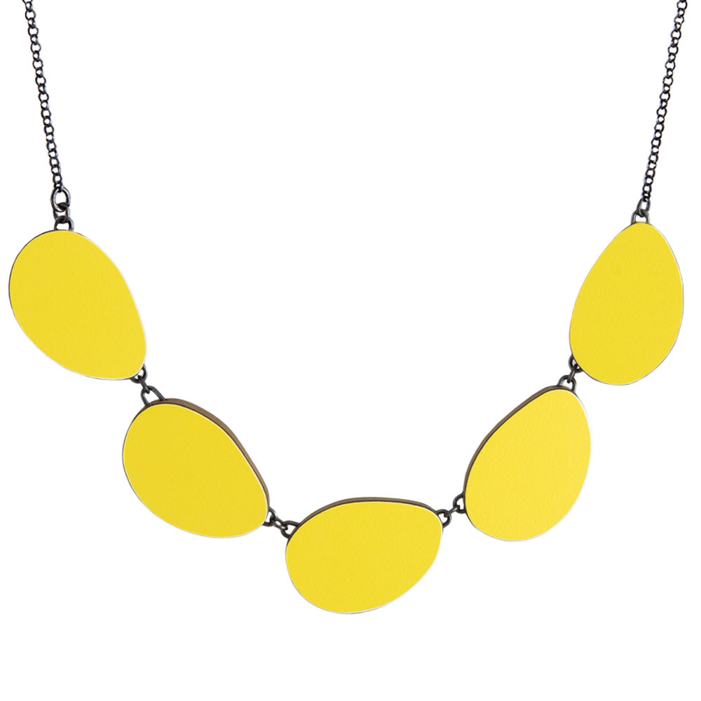 Tomfoolery, Reversible Blue and Yellow Five Part Curve Necklace, Emily Kidson