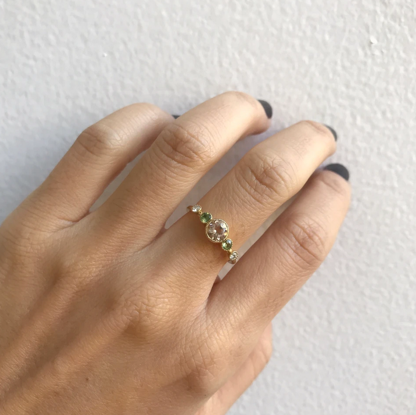 Tomfoolery; Morganite Green Sapphire Diamond Dew Ring, Jennie Kwon