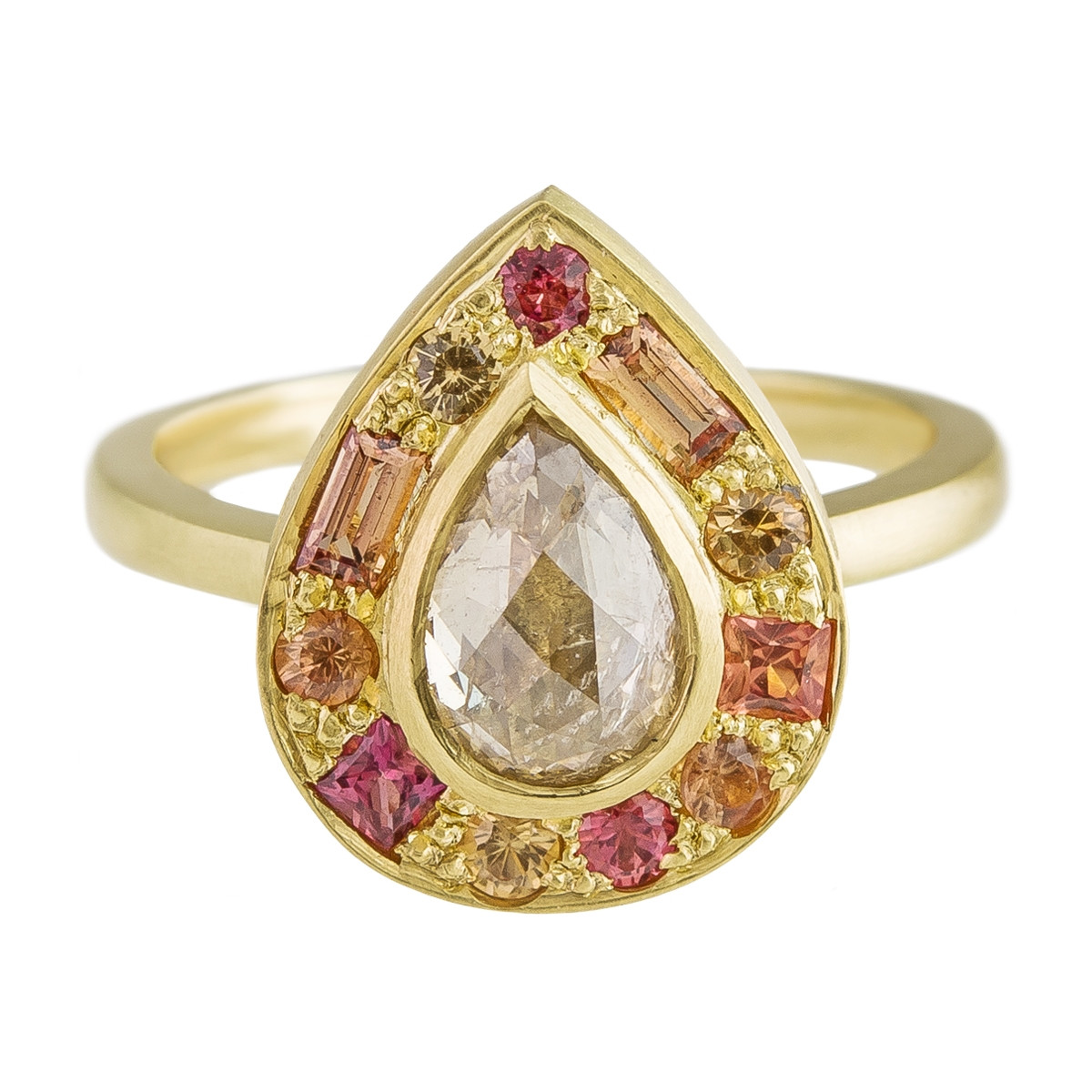 Muse by tomfoolery, 18ct Yellow Gold Puzzle FIRE Sapphire & Diamond Ring, Tomfoolery