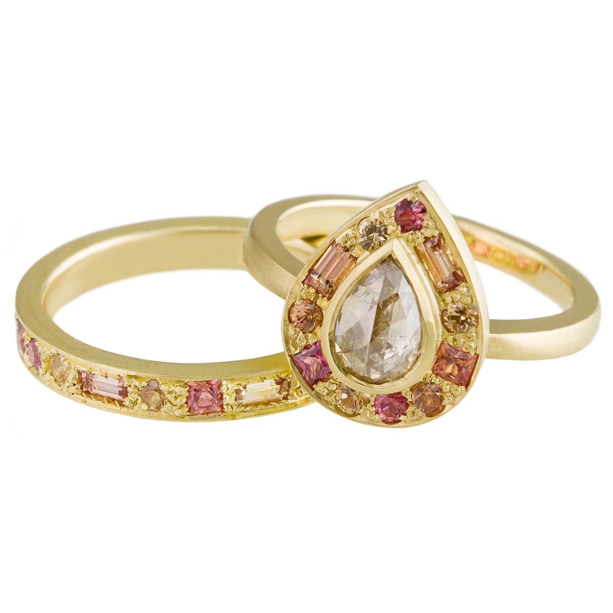 Muse by tomfoolery, 18ct Yellow Gold Puzzle FIRE Sapphire & Diamond Ring, Tomfoolery