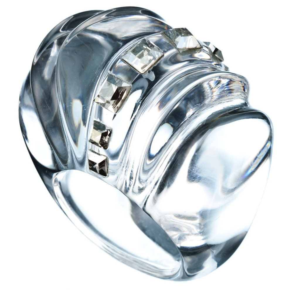 Tomfoolery: Alexis Bittar,Clear Lucite & Crystal Studded Cocktail Ring