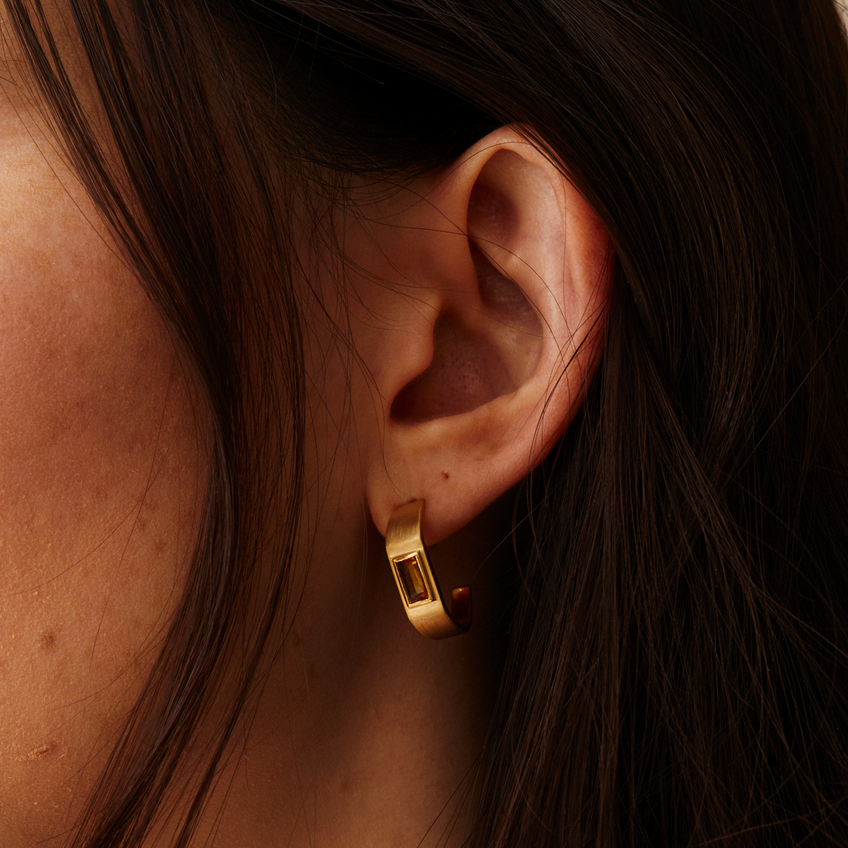 Tomfoolery; Gold-Plated Citrine Gemstone Hoop Earrings, Everyday by Tomfoolery