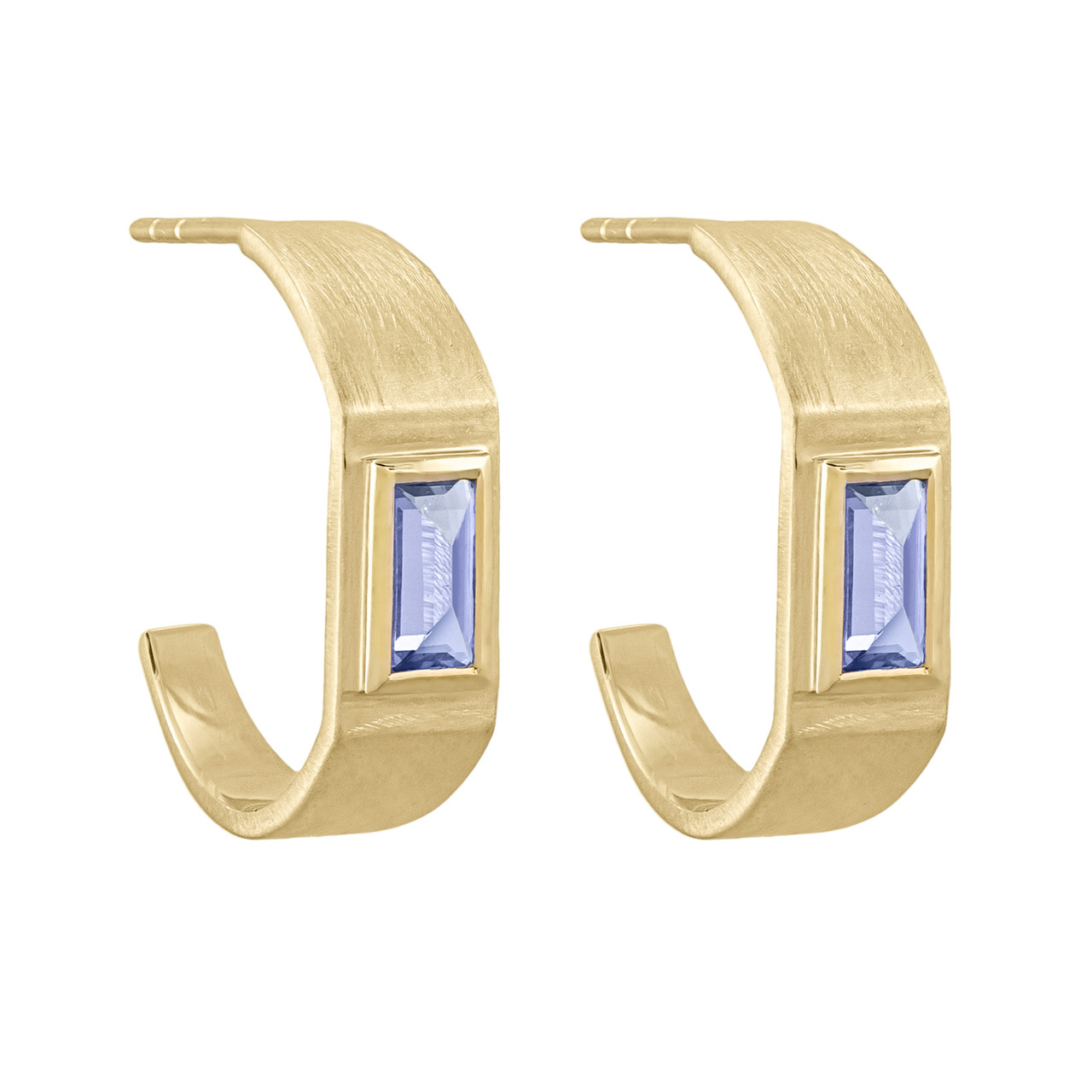 Tomfoolery; Gold-Plated Tanzanite Gemstone Hoop Earrings, Everyday by Tomfoolery