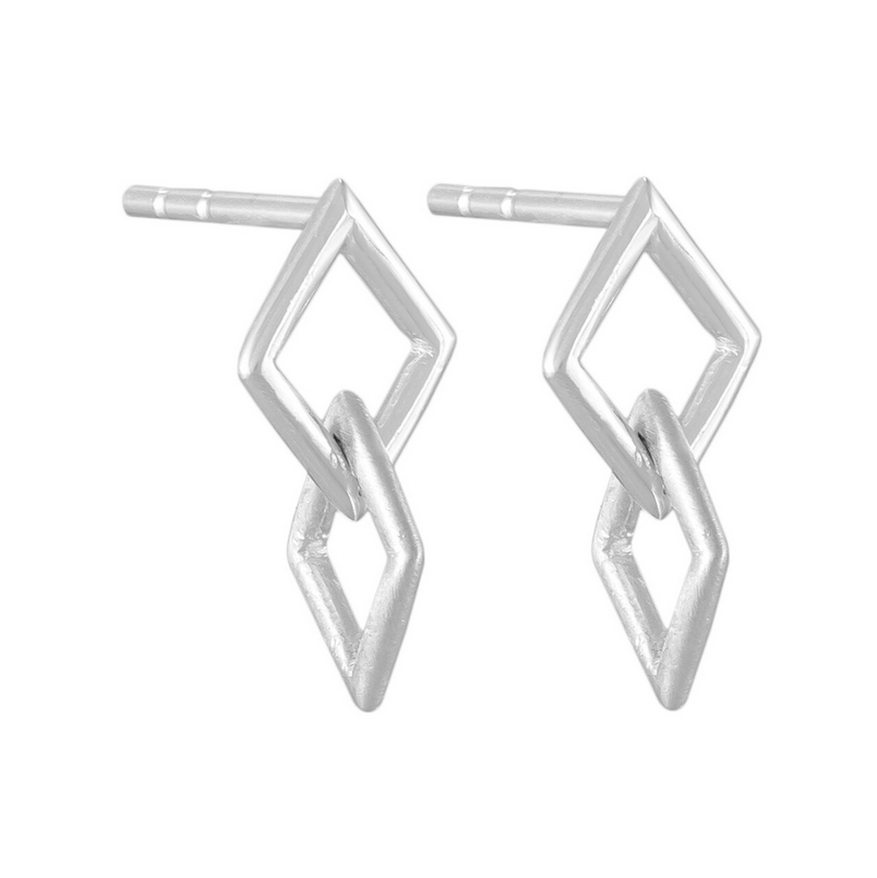 Tomfoolery,Curve Double Diamond Link Drop Earrings, Everyday by tomfoolery