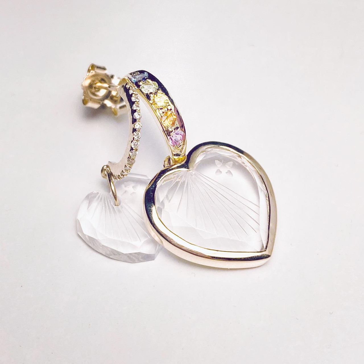 Pascale Monvoisin, Gabin No.2 Rainbow Sapphire & Gold Heart Hoop Earring, tomfoolery