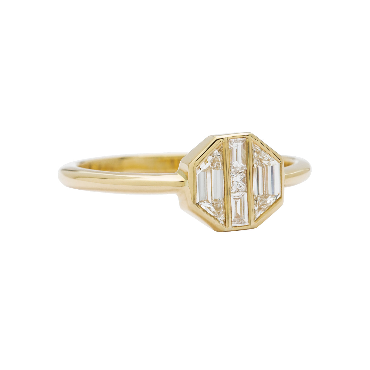 Muse by tomfoolery, 18ct Yellow Gold Diamond Hexagon Maze Ring, tomfoolery