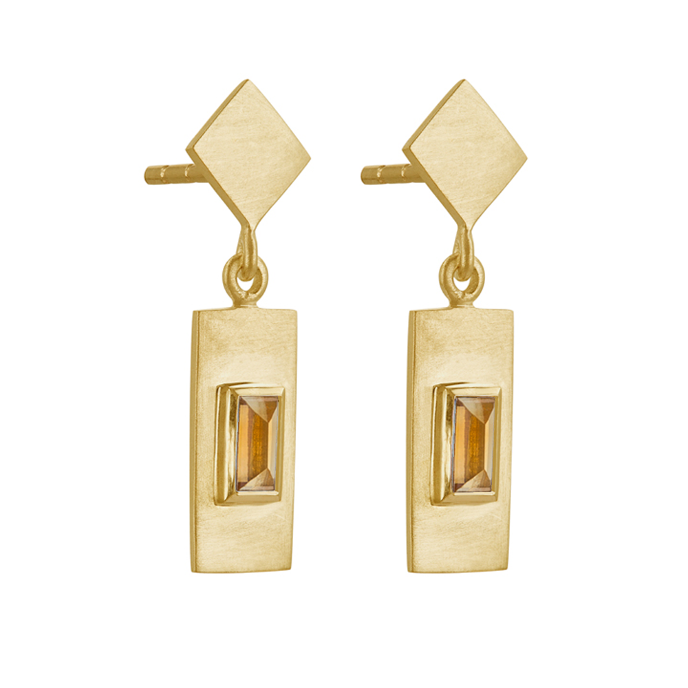 Tomfoolery; Gold Plated Baguette Cut Gemstone Drop Earrings, Everyday by tomfoolery