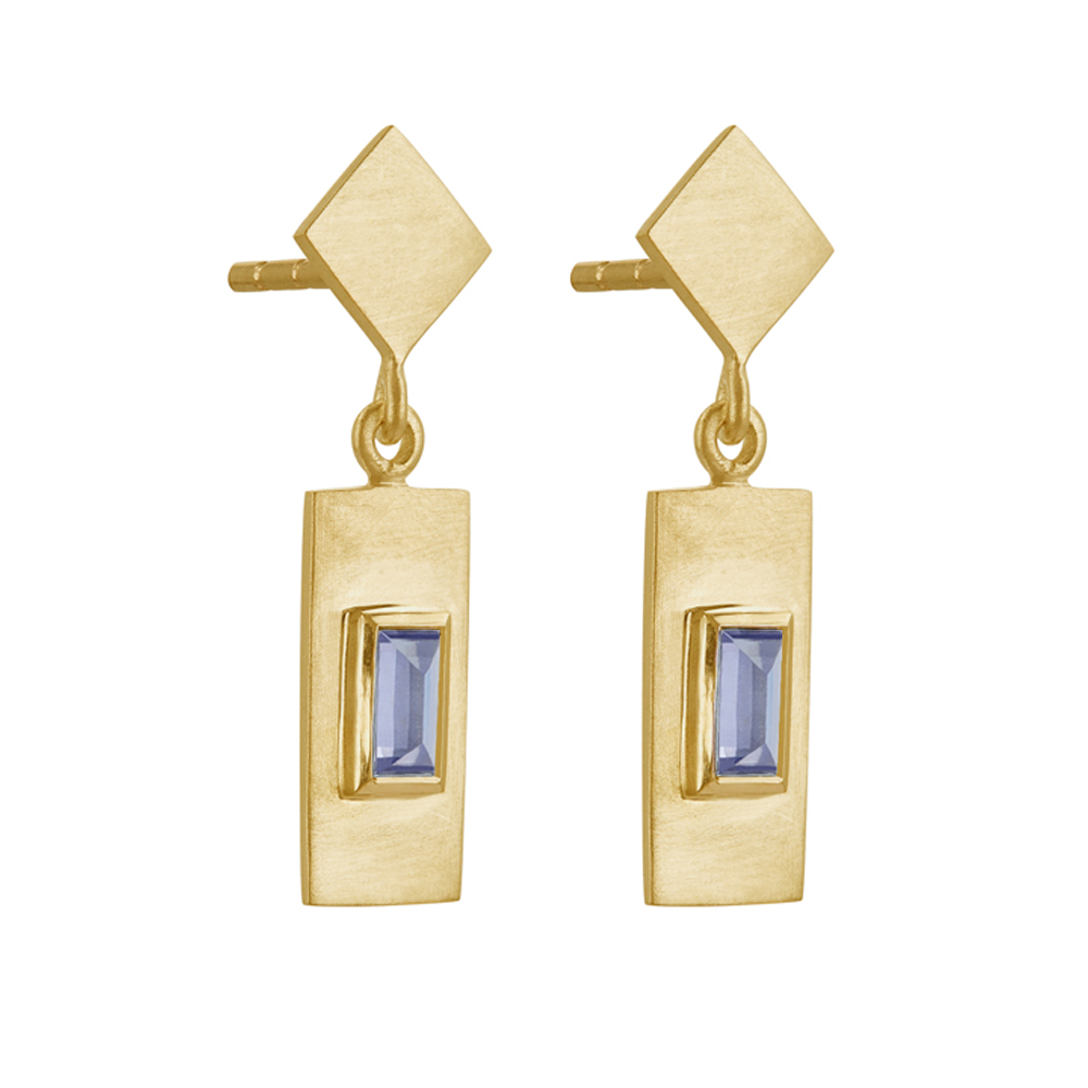 Tomfoolery; Gold Plated Baguette Cut Gemstone Drop Earrings, Everyday by tomfoolery