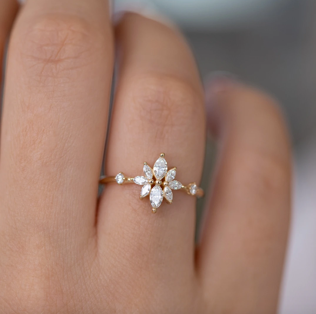 English Petite Edwardian-Style Diamond Flower Cluster Ring