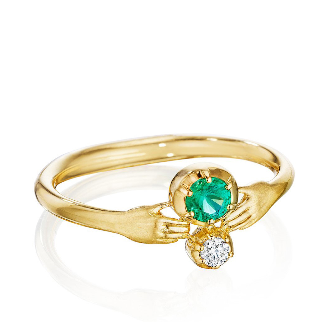 Emerald and Diamond Tiny Hands Ring by Anthony Lent available to shop online at tomfoolery London | www.tomfoolerylondon.co.uk