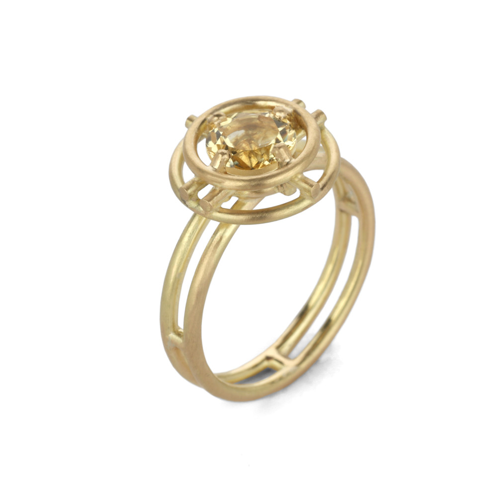 Shimell & Madden, Yellow Beryl Double Halo Horizon Ring Tomfoolery