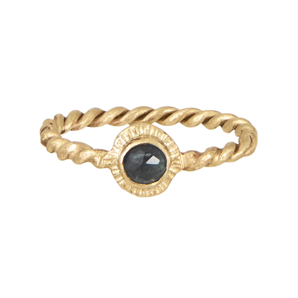 Franny E, 14ct Yellow Gold & Blue Tourmaline Signature 'Twist' Ring , Tomfoolery London