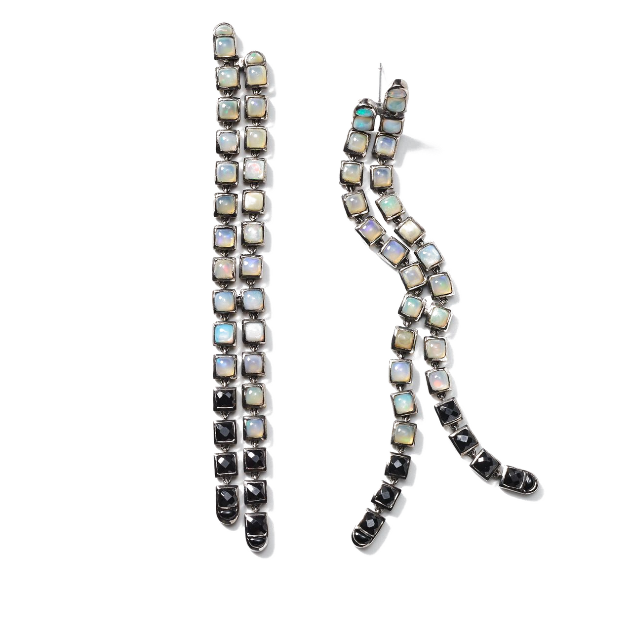 Double Line Earrings - Black Spinel & Ethiopian Opal,  tomfoolery, Nak Armstrong