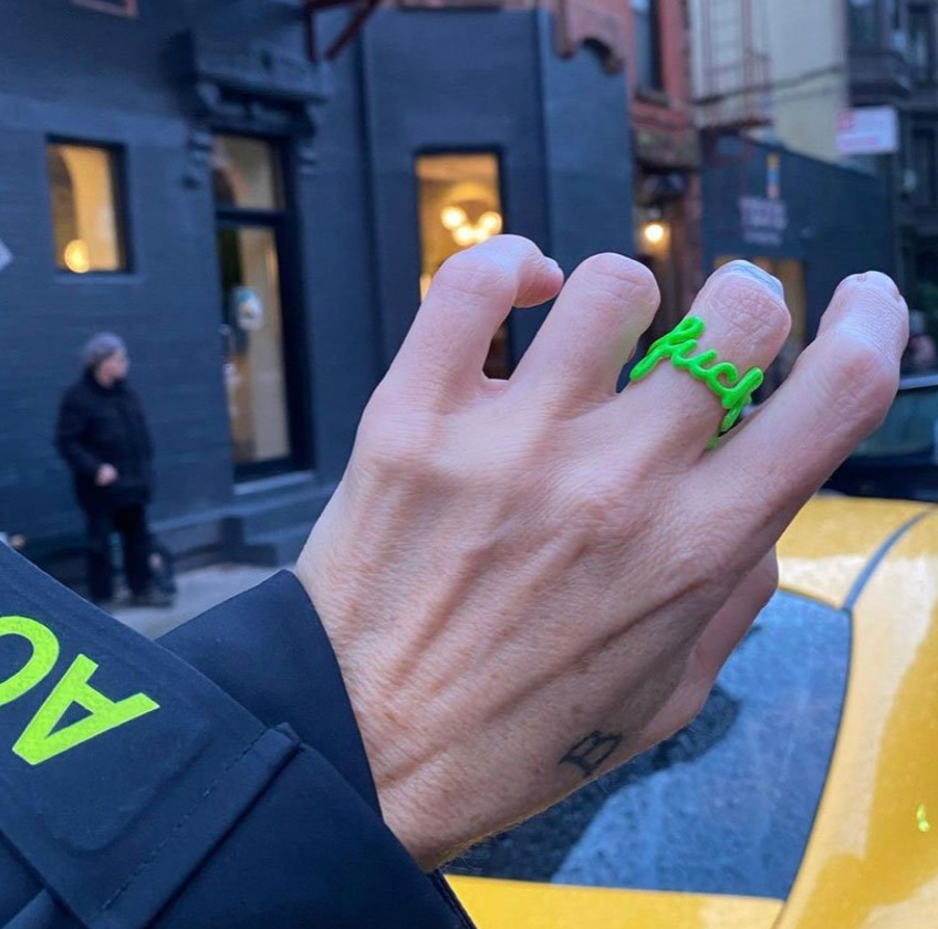 Silver & Enamel Neon Green 'Fuck' Ring - Tomfoolery London