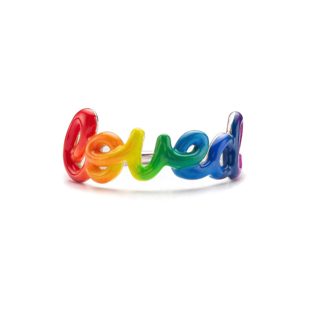 Silver & Enamel Rainbow 'Loved' Ring, Nora Kogan, Tomfoolery