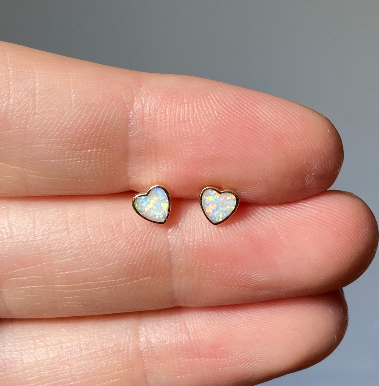 tomfoolery, Tiny Opal Heart Studs, 14ct Series