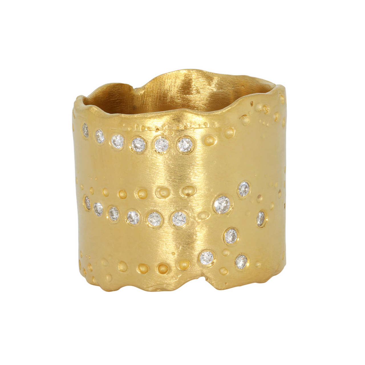 Maria Beltran, organic Gold Plated & Diamond Extra Wide Ring, Tomfoolery London