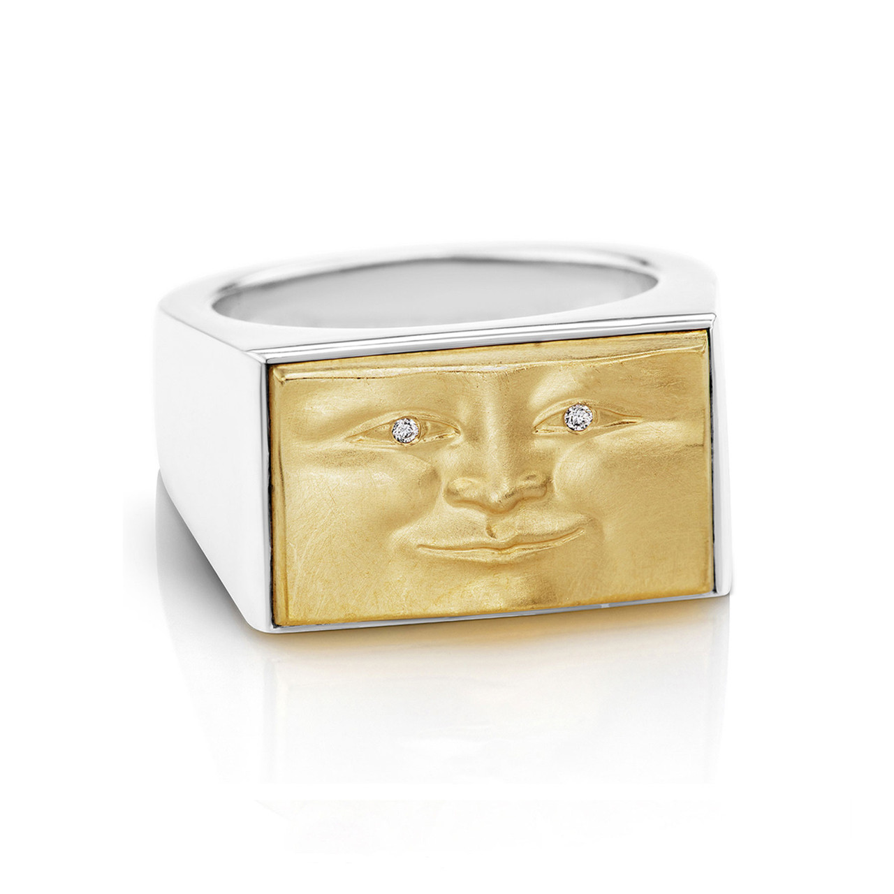 Gold and Silver Brickface Signet Ring by Anthony Lent, shop online at tomfoolery London | www.tomfoolerylondon.co.uk