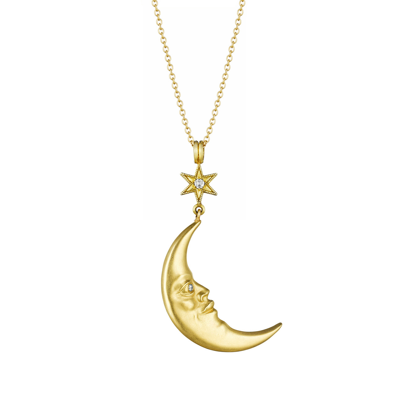 Star Struck Crescent Moonface Pendant by Anthony Lent, shop online at tomfoolery London | www.tomfoolerylondon.co.uk