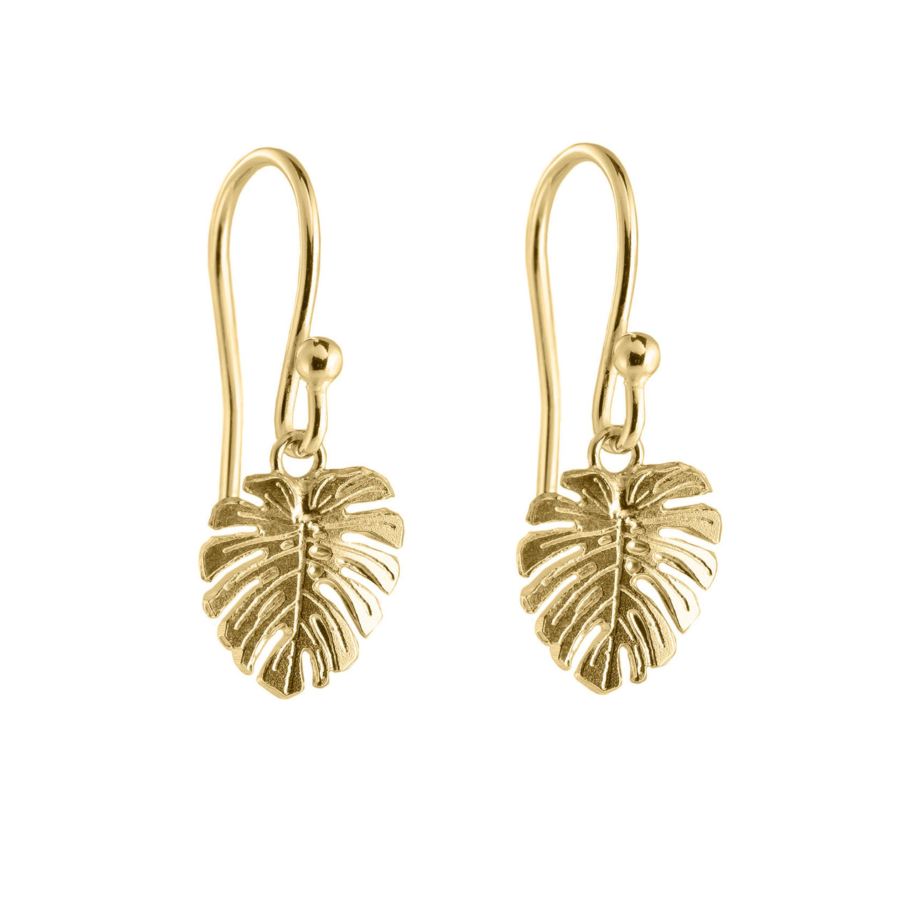 Monstera leaf hook earrings by UK jewellery designer Amanda Coleman. Available to shop online at tomfoolerylondon.co.uk