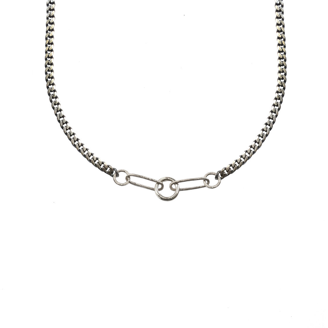 Mixed metal five link charm holder necklace by Acanthus available to shop online at tomfoolery London | www.tomfoolerylondon.co.uk