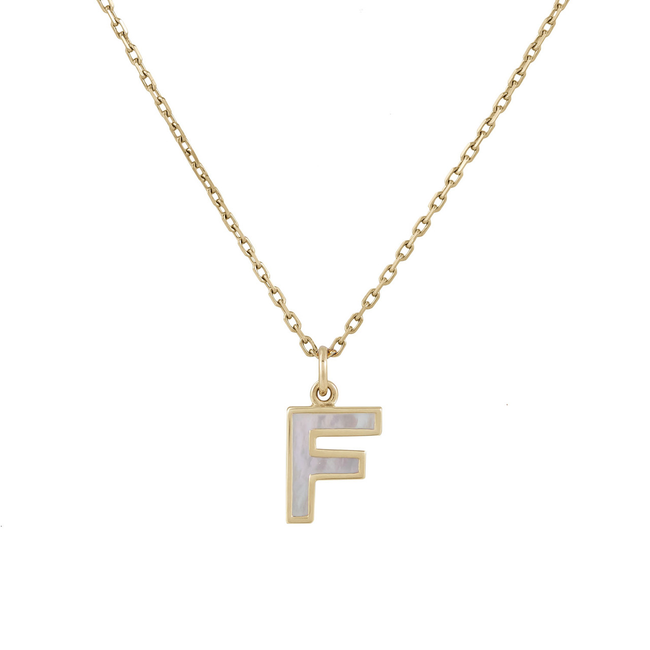 Mother of Pear Initial on Heavy Diamond Cut Necklace by metier by tomfoolery. Shop metier by tomfoolery online at tomfoolerylondon.co.uk