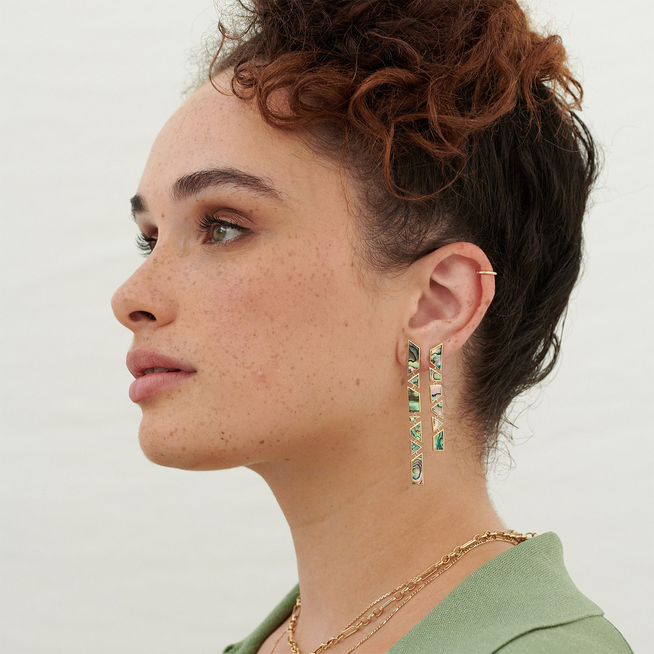 Tesserae Pearl Inlay Short Drop Earrings by metier by tomfoolery. Shop metier by tomfoolery online at tomfoolerylondon.co.uk