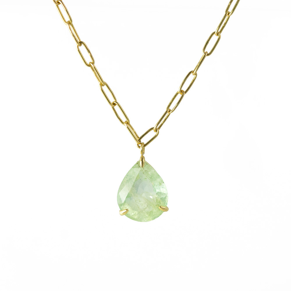 4.50ct Emerald Pear Cut Pendant With Oval Link Chain  - available at tomfoolery london