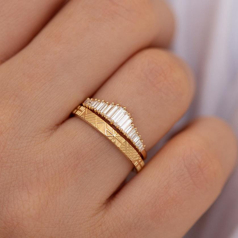 Unique Geometric Wedding Ring in 18ct yellow gold by Artemer available at tomfoolery london