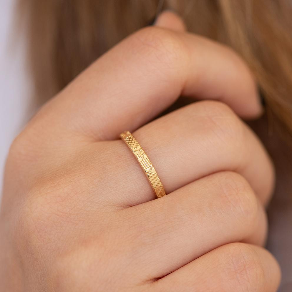 Unique Geometric Wedding Ring in 18ct yellow gold by Artemer available at tomfoolery london