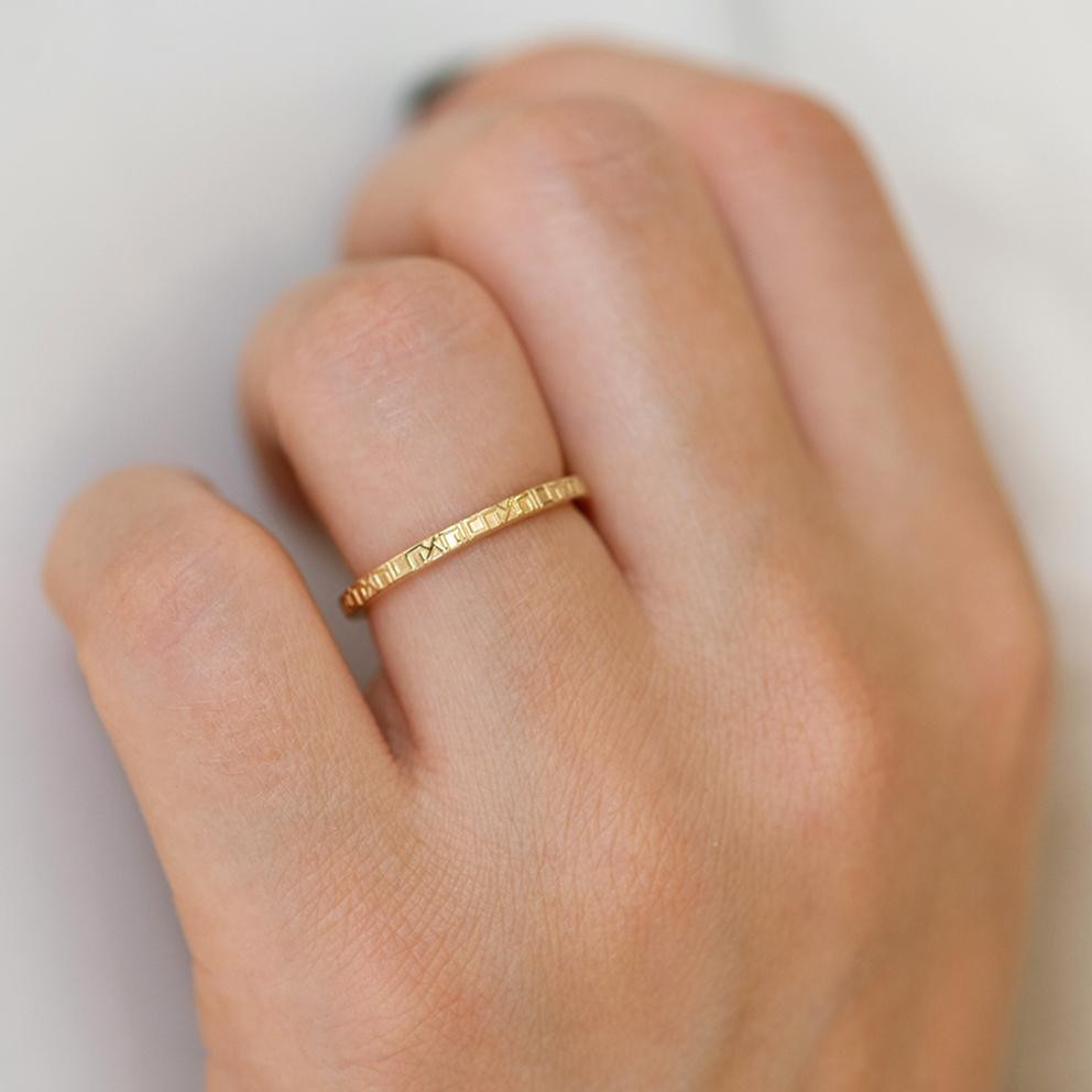 Engraved Wedding Band - Loved in Hebrew in 18ct yellow gold by Artemer available at tomfoolery london