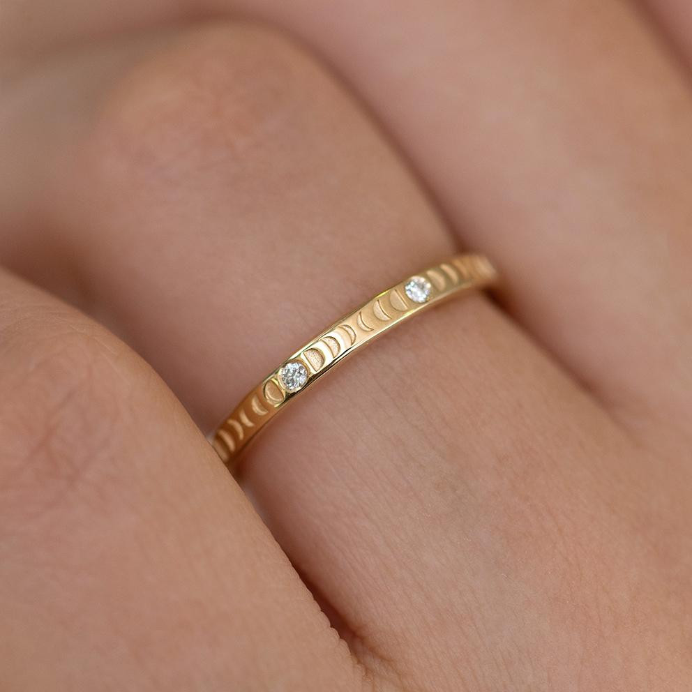 Moon Phase Ring with Full Moon Diamonds in 18ct yellow gold by Artemer available at tomfoolery london