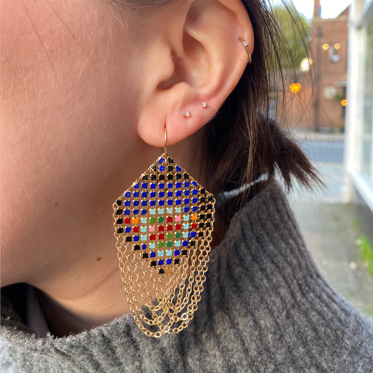 Blue Multi - Swagged Lantern Earrings, Maral Rapp, tomfoolery London | www.tomfoolerylondon.co.uk