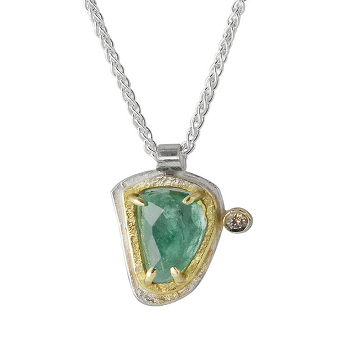 Irregular Triangle Tourmaline, Diamond, Gold & Silver Pendant by Shimara Carlow available at tomfoolery london