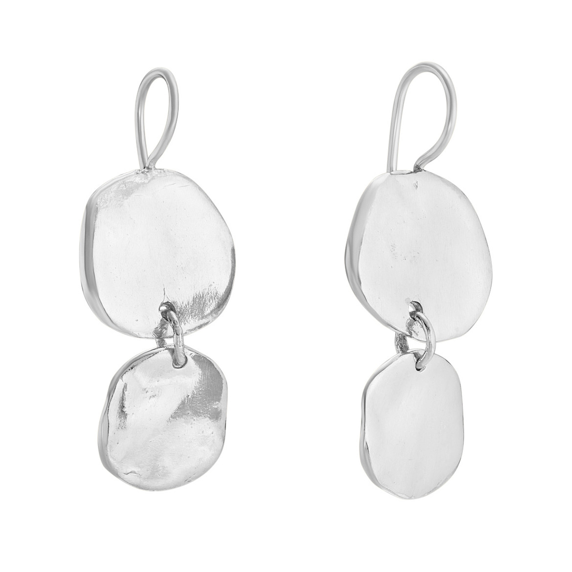 Ibiza Medium Double Disc Drop Earrings in Silver by Karen Hallam available at tomfoolery london