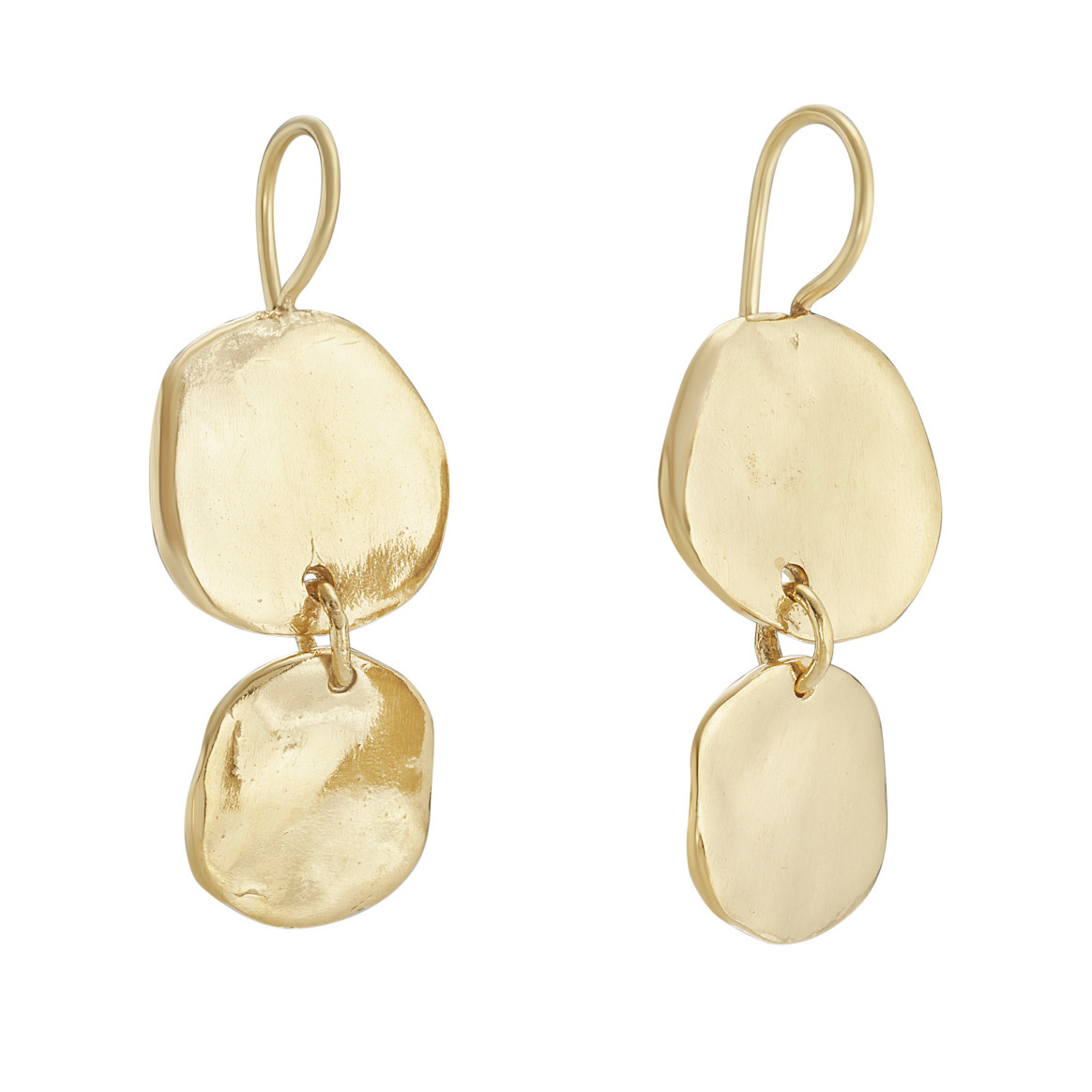 Ibiza Medium Double Disc Drop Earrings in Gold by Karen Hallam available at tomfoolery london