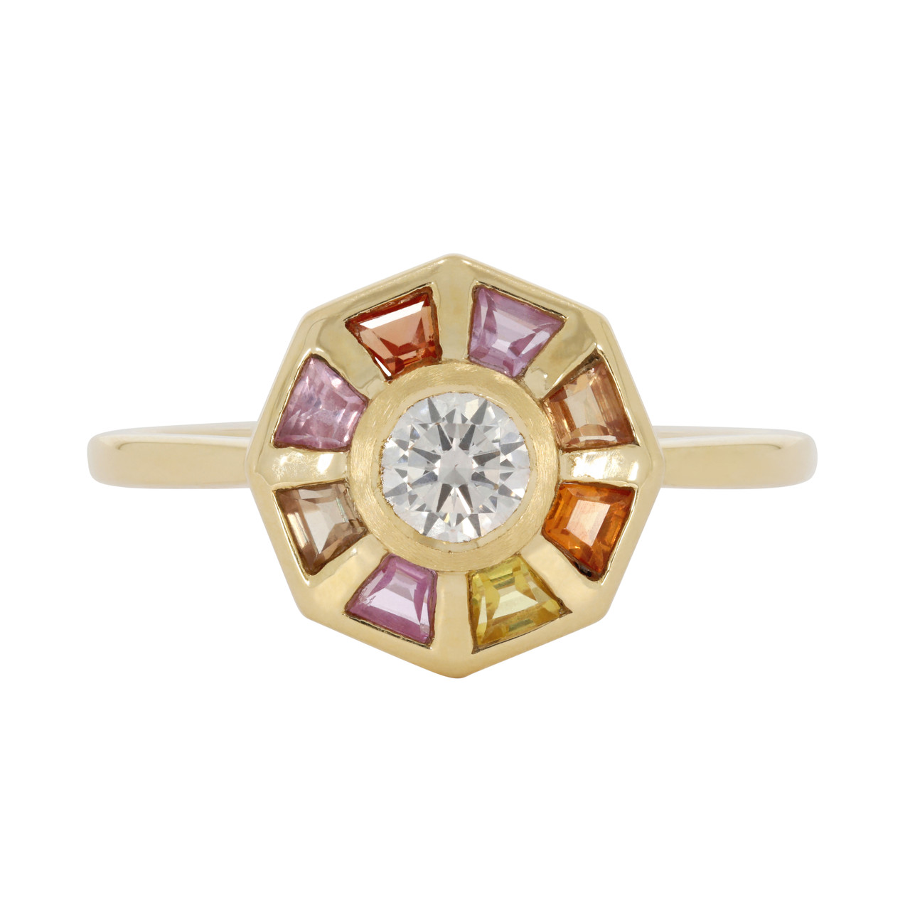 Peach Baguette Diamond Halo Ring by Tableau, tf House available online at tomfoolerylondon.co.uk