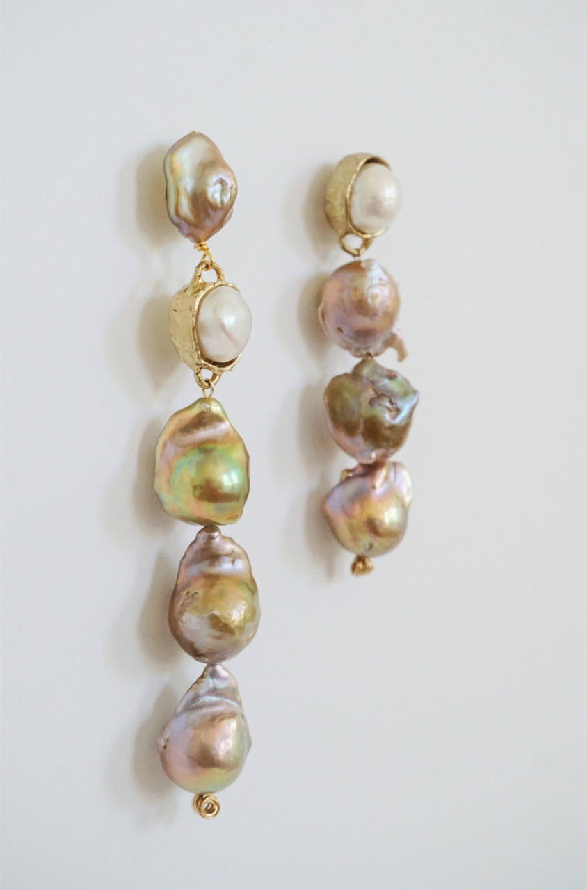 She is Radiant Blush Pearl Earrings by Anita Berisha available to shop online at tomfoolery London. Tomfoolery London is Anita Berisha UK, London stockist.