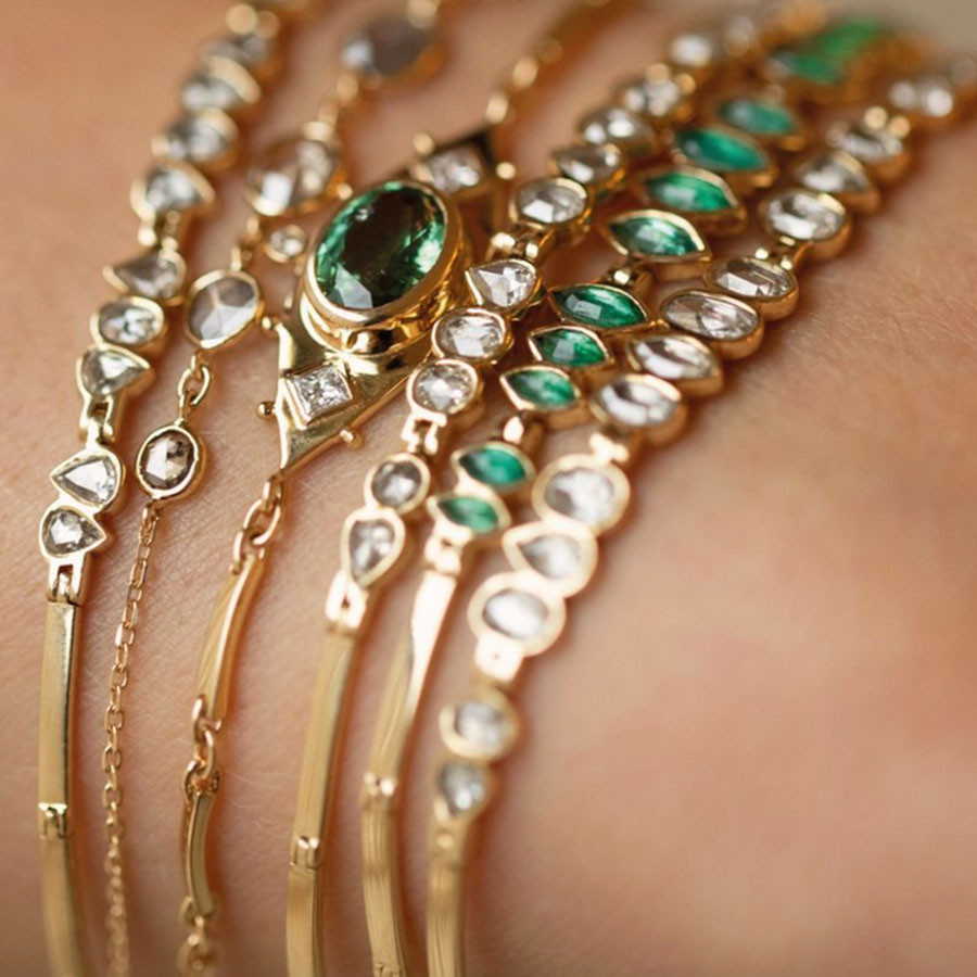 Gemstone series natural mineral aquamarine beryl green tourmaline bracelet  - Shop Liz Art Studio Bracelets - Pinkoi