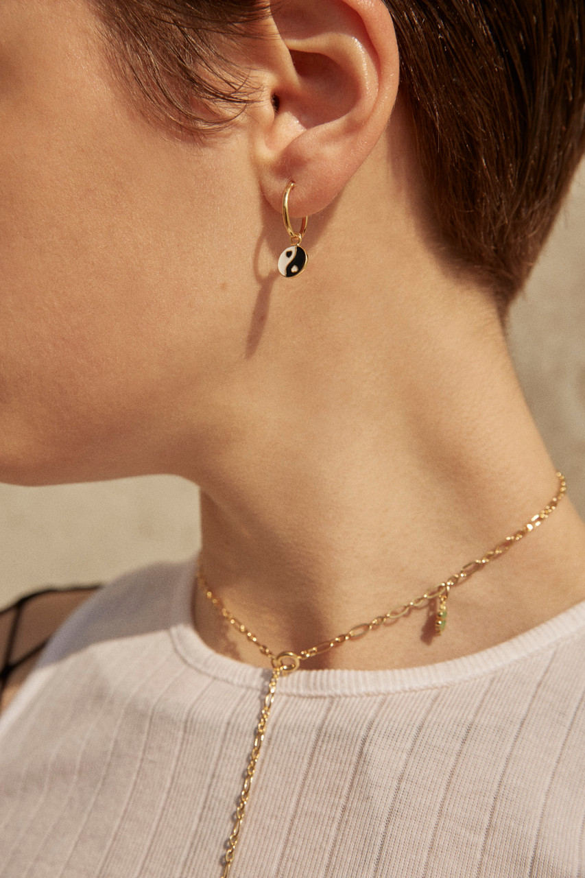 Gold Black Yin Yang Single Hoop Earring - Tomfoolery London