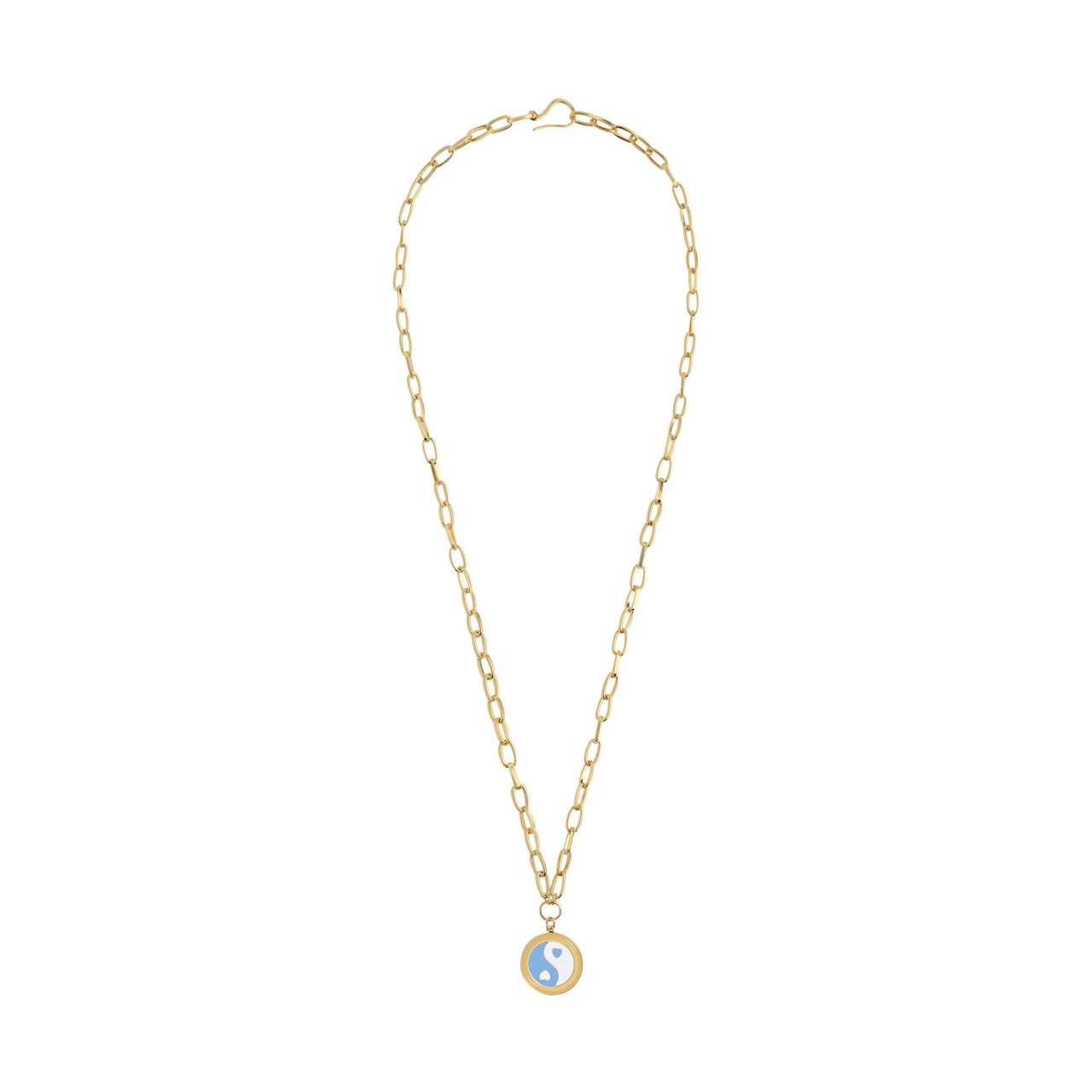 Wilhelmina Garcia: Gold Blue Yin Yang Necklace, tomfoolery