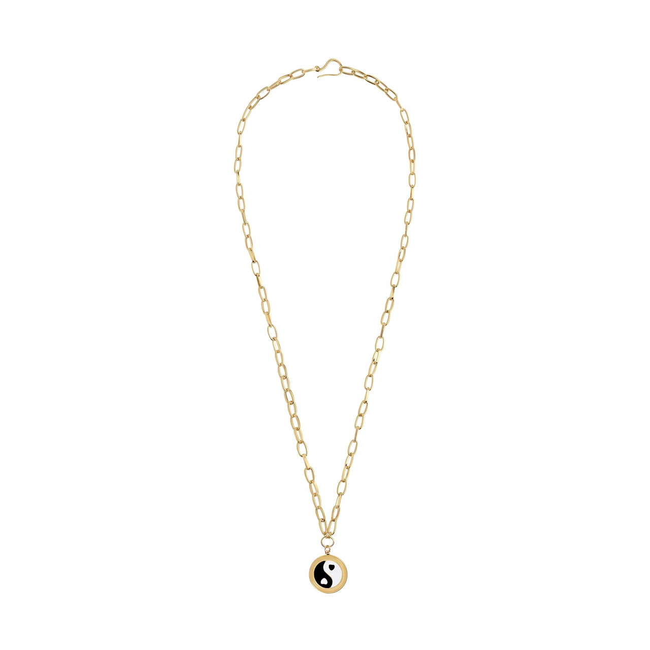 Wilhelmina Garcia: Gold Black Yin Yang Necklace, tomfoolery