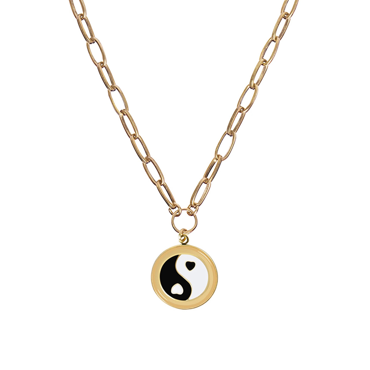 Wilhelmina Garcia: Gold Black Yin Yang Necklace, tomfoolery