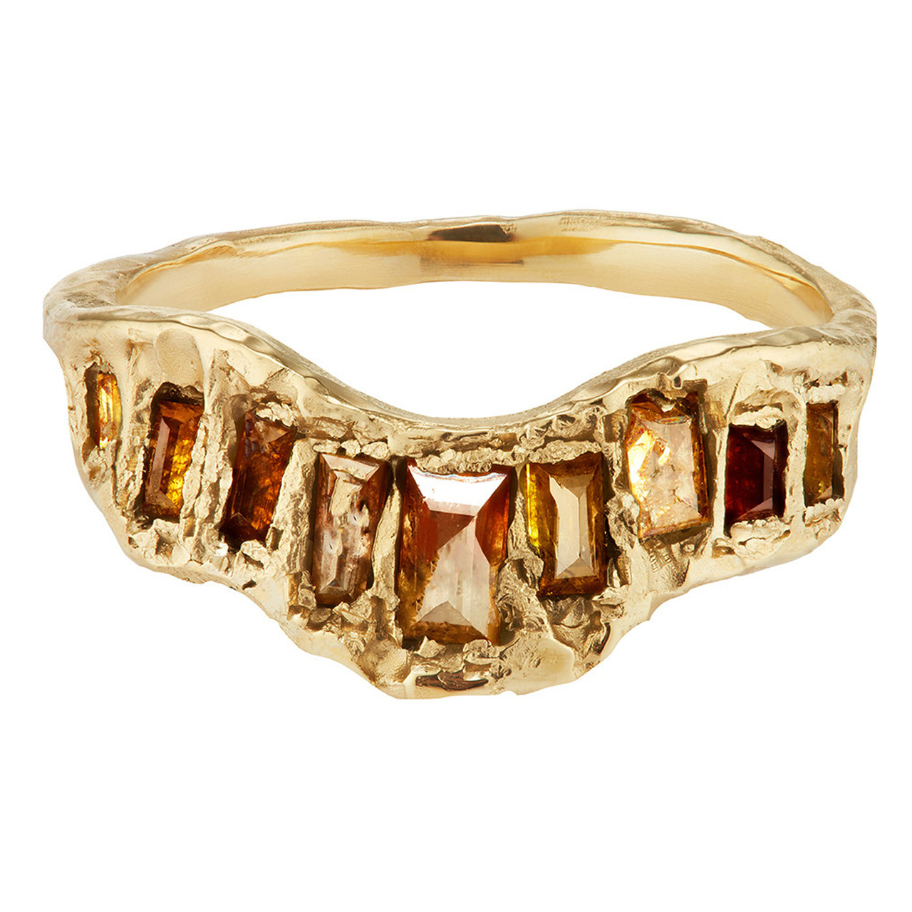 One-Of-A-Kind Orange & Yellow Baguette Diamond V-Shaped Scatter Ring, Ellis Mhairi Cameron, tomfoolery london