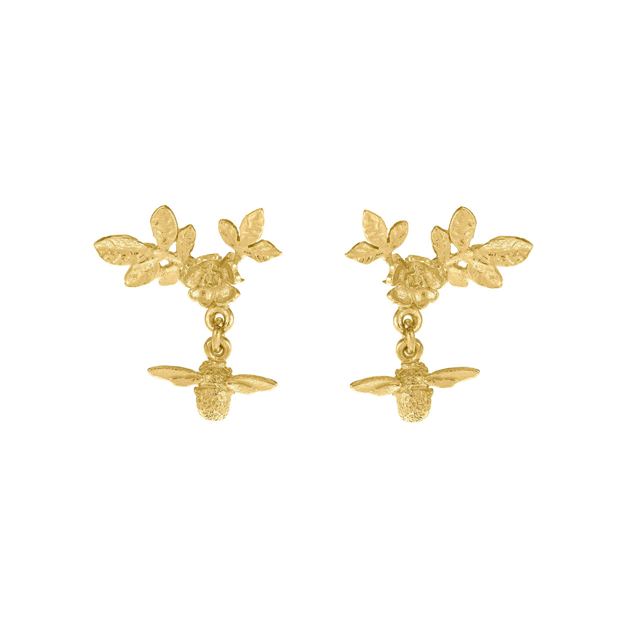 Floral Bloom Stud Earrings with Bee Drops , Alex Monroe, Tomfoolery London