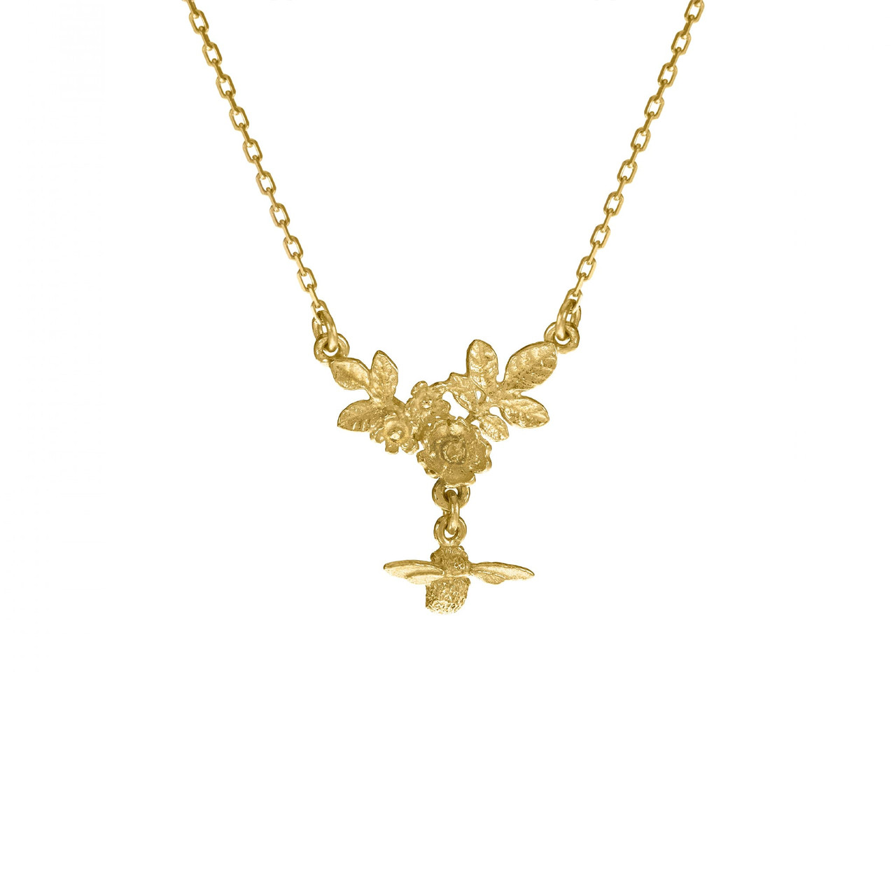 Alex Monroe: Floral Cluster Drop Necklace with Bee, tomfoolery