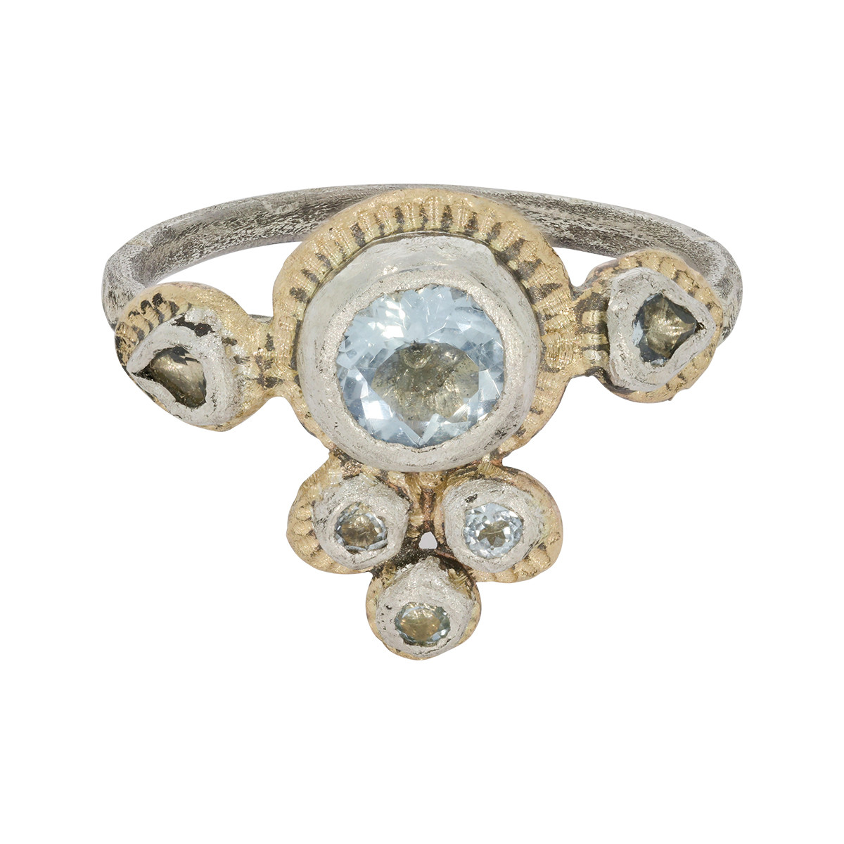 Franny E: Aquamarine Crown Ring in Silver and 14ct Yellow Gold, tomfoolery