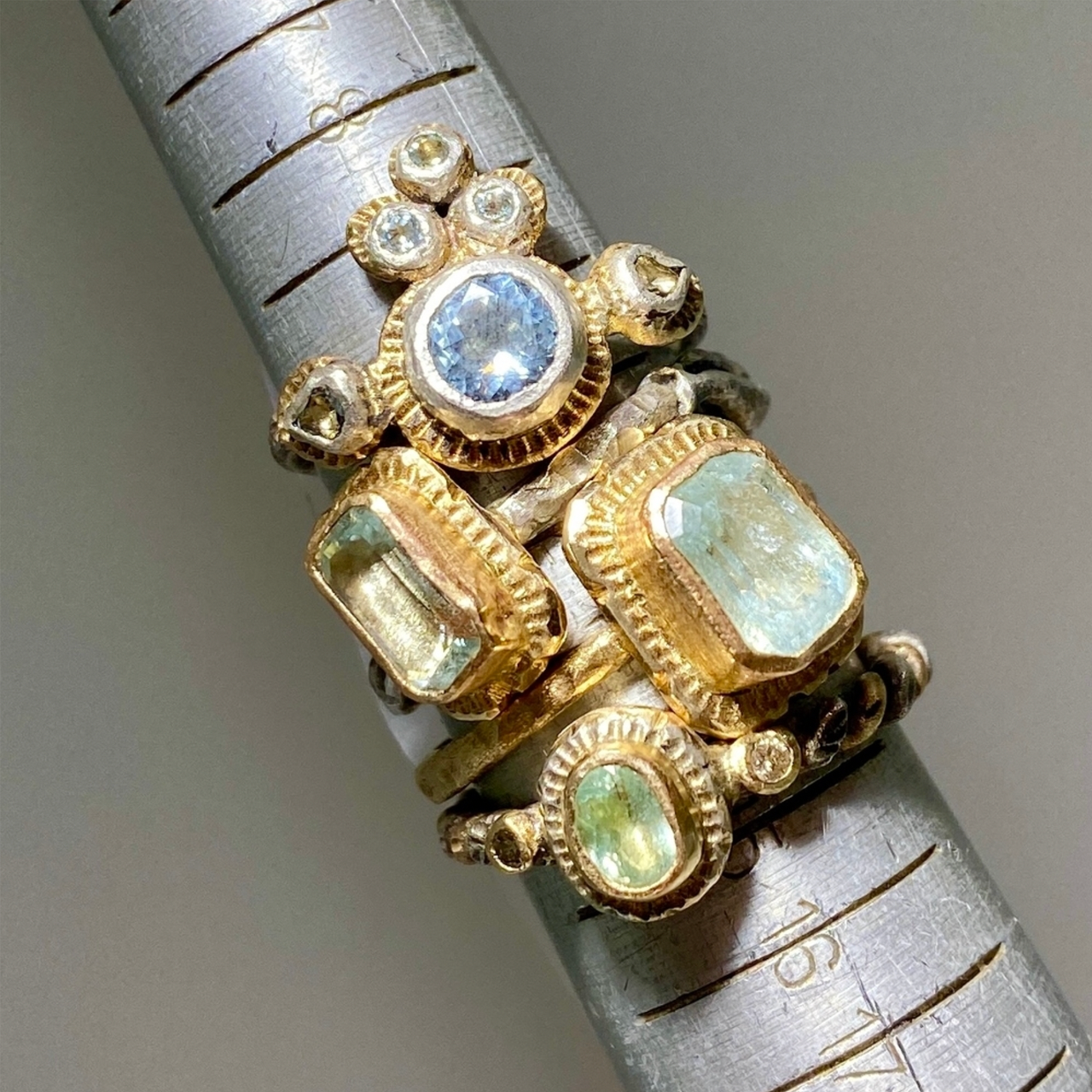 Franny E: Aquamarine Crown Ring in Silver and 14ct Yellow Gold, tomfoolery