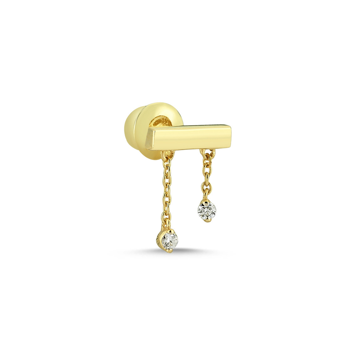 Lope Design: Two Diamonds Chain Pure Single Earring in 14ct gold, tomfoolery